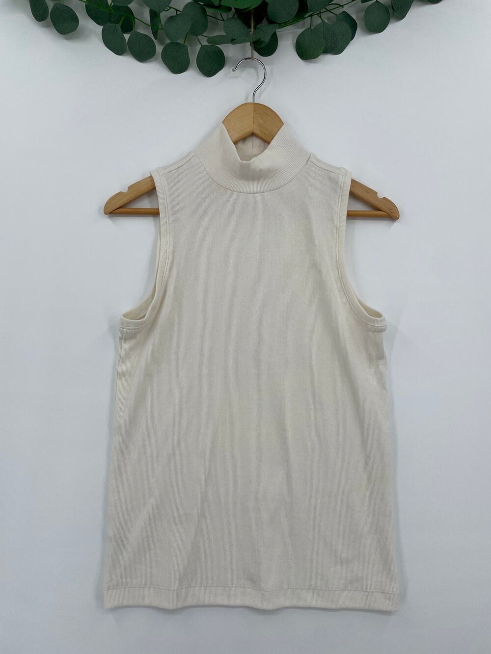 LOFT Off White Ribbed Sleeveless Mock Neck Tank Large